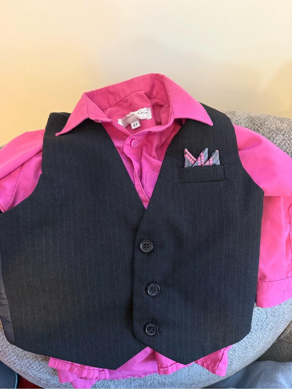 Pink Dress Shirt and Black Pinstripe Vest Set for Kids/Toddler